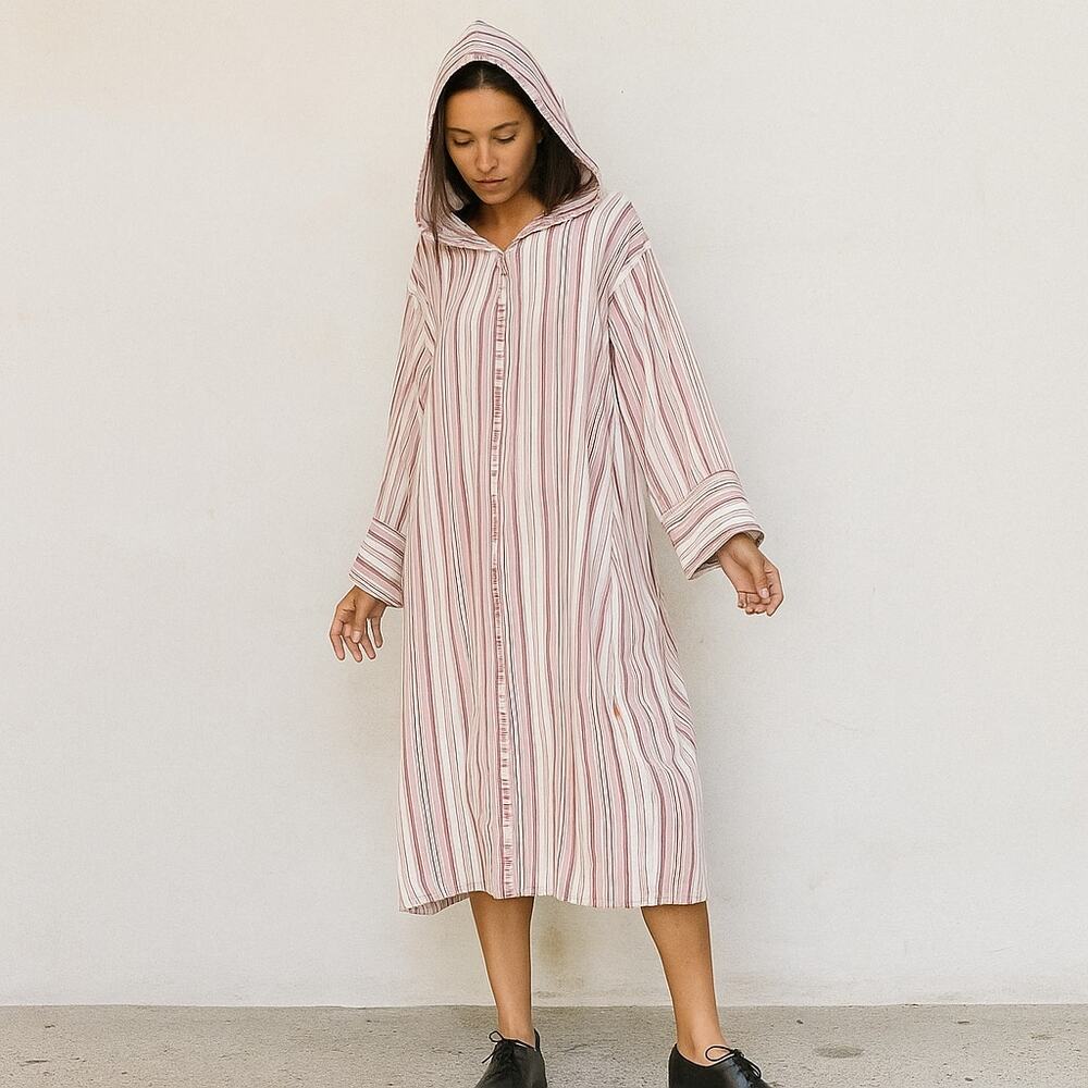 PIETSIE Women's Hoodie Caftan Dress Red Striped Size Small